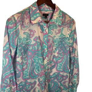 Talbots Women’s S Paisley Button Up Shirt Cotton Long Sleeve Lightweight Spring